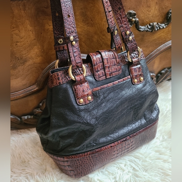 Brahmin Vintage Black & Brown Croc & Tuscan Leather Shoulder Bag - Picture 4 of 16
